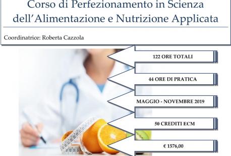 Sono aperte le iscrizioni per la Terza Edizione del Corso di Perfezionamento in Scienza dell'Alimentazione e Nutrizione Applicata